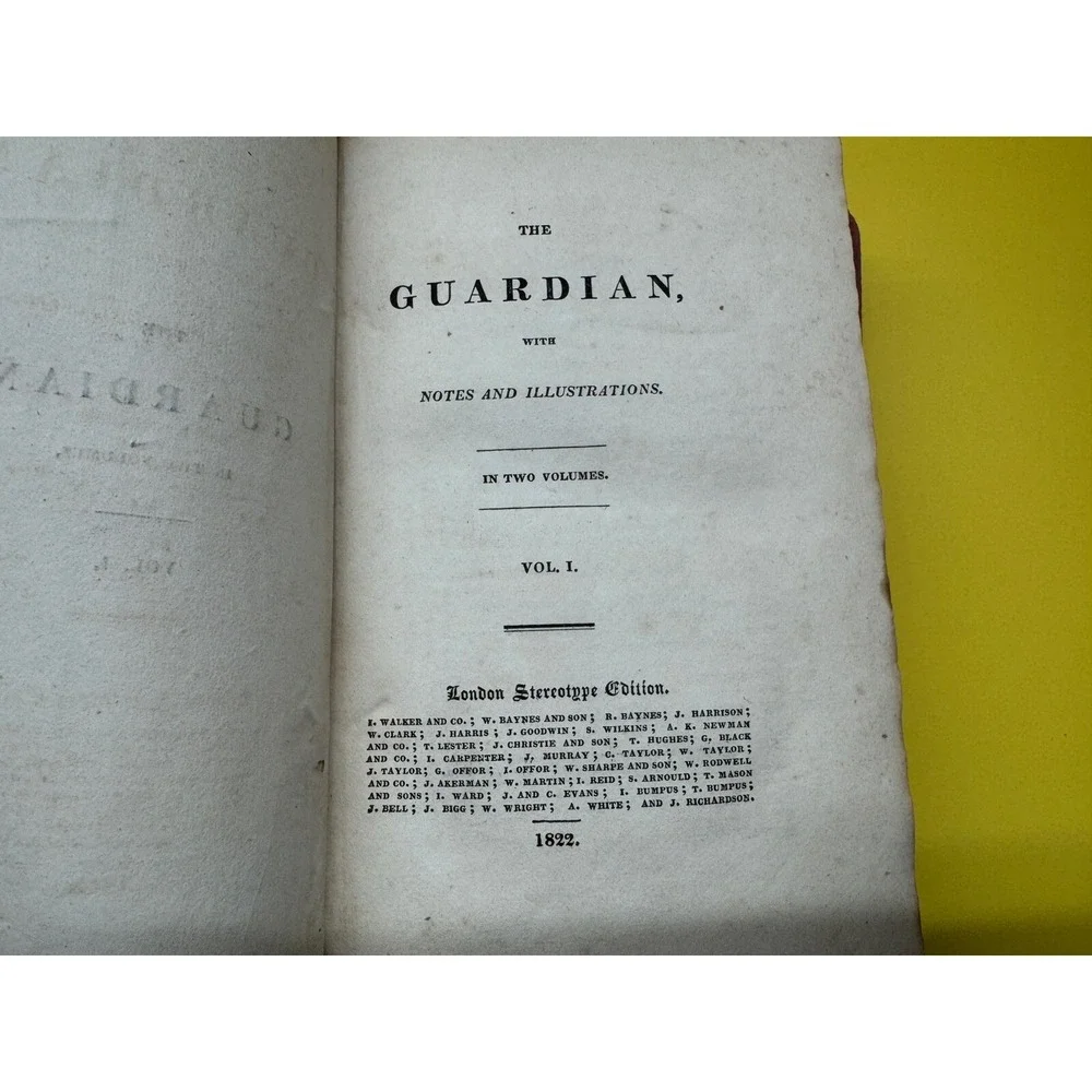1822 The Guardian ~ 2 Volumes Antique Books ~ Holborn London Stereotype Ed Vtg